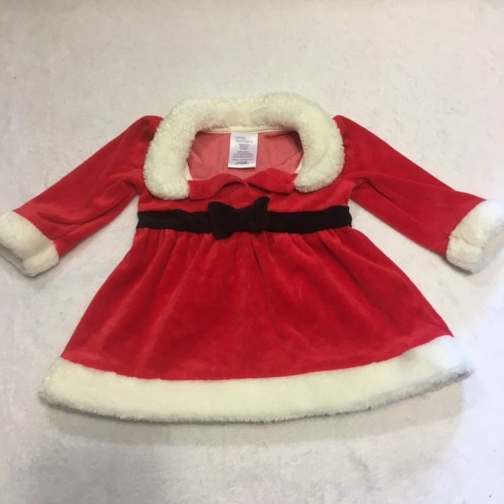 Little Wonders Dress Baby 6M Red New Santa Holiday Faux Fur Trim Velvet Bow
